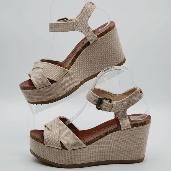 Mad Love Platform Wedge Sandal Women's 8.5 Boho Strappy Woven Fabric Cottagecore - Picture 2 of 8